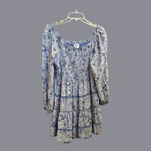 Jopra Floral Long Puff Sleeve Mini Dress Smocked Fairy Cottagecore Lined XL